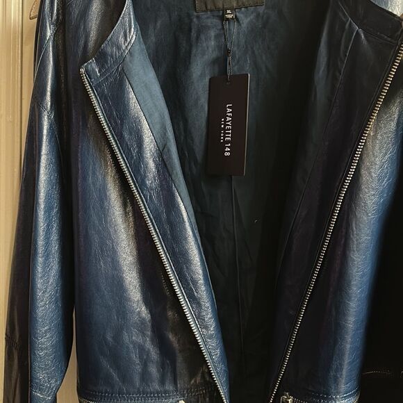 BLUE Lambskin Soft Leather Jacket Lafayette 148 New York NWT - Picture 15 of 16